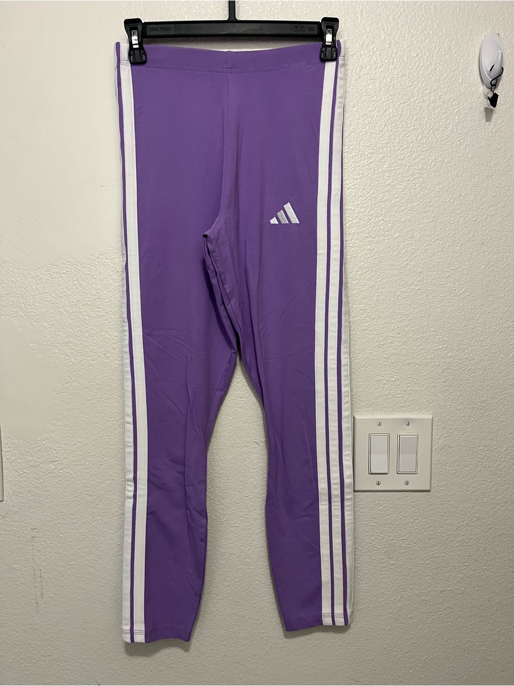 adidas Purple Leggings with White Three Stripes